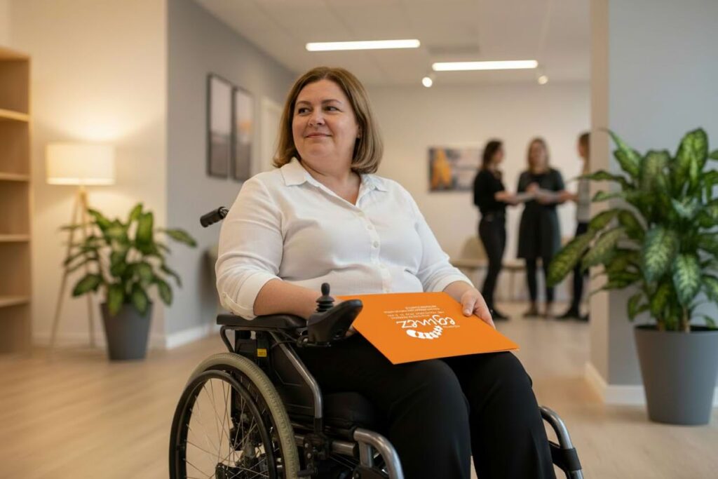 imagen eginaren eginez mujer en silla de ruedas con cartel